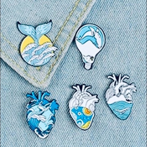 Enamel Ocean Wave Brooch Set, Scrub Pin Collector - Picture 5 of 6